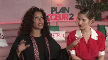 The kimono sleeve black details tucks printed red Sabrina Ouazani in "Plan the Heart" : the interview of Sabrina Ouazani and Joséphine Draï | GLAMOUR
