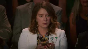 Rachel Antenoff Hysterical Female Pin worn by Nonnie Thompson (Kimmy Shields) in Insatiable Season 2 Episode 10