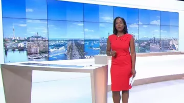 The red Dress draped worn by Catherine Gonier-Cleon in 12/13 Journal de France 3
