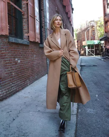 Hyke Woven Pants in Olive Drab worn by Karlie Kloss on her Instagram @karliekloss