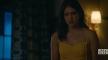 Banana Republic Yellow Pintucked Dress worn by Josie Saltzman (Kaylee Bryant) in Legacies Season 2 Episode 1