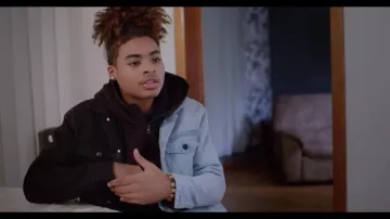 Jean jacket black and blue / Reworked denim Jacket worn by Ariyon in Rhythm + Flow