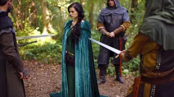 The cape green Morgana (Katie McGrath) in Merlin