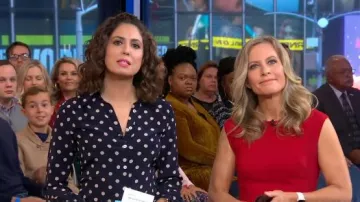 LK Bennett eryn polka dot top worn by Cecilia Vega on Good Morning America Weekend October 18, 2019
