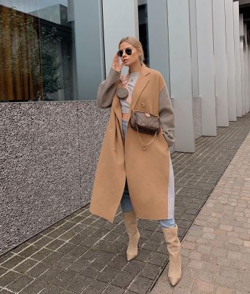 Double-breasted camel brown coat of Veronica Ferraro on the Instagram account @veronicaferraro