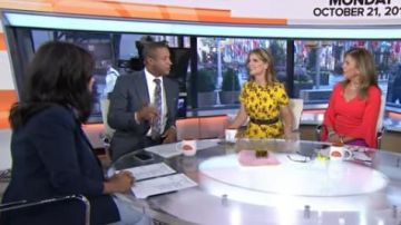 Badgley mischka contrast bell sleeve dress worn by Hoda Kotb on Today October 19, 2019