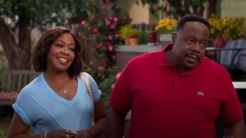 Lacoste classic polo shirt in red worn by Calvin (Cedric the Entertainer) in The Neighborhood Season 02 Episode 05