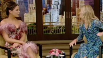 Ganni Floral Print Mesh Maxi Wrap Dress worn by Kelly Ripa on LIVE with Kelly and Ryan October 23, 2019