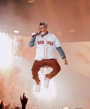 White Red Sox sport shirt of Bad Bunny on the Instagram account @badbunny0fficial