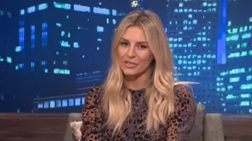 The Kooples Artichoke Burnout Velvet Leopard Mini Dress worn by Morgan Stewart on E! News October 23, 2019