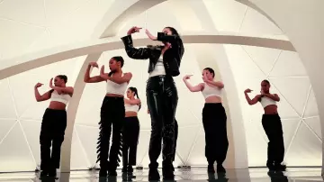 Vinyl pants in black worn by Selena Gomez in her Look At Her Now music video