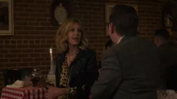 Maje Bar­tou Cropped Leather Bik­er Jack­et worn by Emily’s Mom in Evil season 1 episode 5