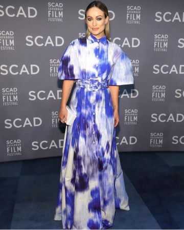 Carolina Herrera Ceinture Plissée en Coton de Soie de Mélange de la Robe portée par Olivia Wilde Savannah College of Art and Design Festival du Film 29 octobre 2019