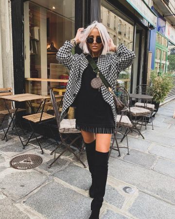 The mantle Vita plaid black and white Reiko worn by Camille Callen on the account Instagram of @noholita