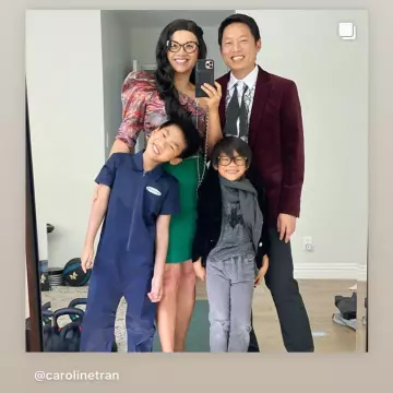 One-shoulder flowers top worn by Ali Wong on the Instagram account @aliwong