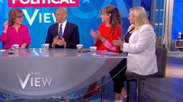 Roksanda Ron­da con­trast-pan­el flut­ed-cuff cady dress worn by Sunny Hostin on The View October 30, 2019