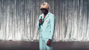 Golf Wang Merch Blue Turquoise Suit worn by Tyler, The Creator in his EARFQUAKE music video