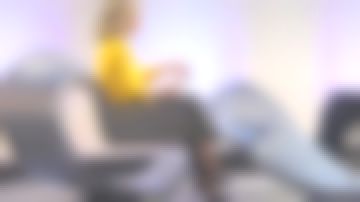 The black pants striped colorful Claire Chazal in Passage of the arts 31.10.2019