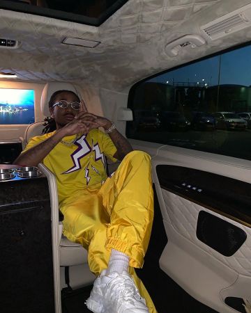 Prada Pantalones de Nylon Estampado de Quavo en la cuenta de Instagram @quavohuncho