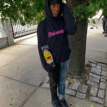Balenciaga Black Glossy logo print hoodie of Lil Uzi Vert on the Instagram account @liluzivert
