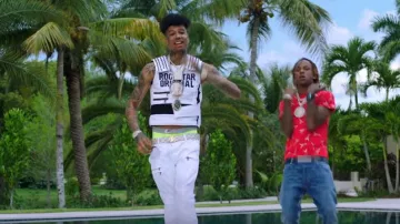 Louis vuitton Initiales Damier Blanc Ceinture porté par Blueface dans la vidéo YouTube Blueface - Daddy ft. Rich The Kid