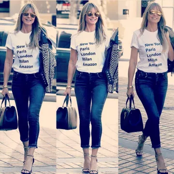 New York Paris London Milan Amazon White T-Shirt worn by Heidi Klum on the Instagram account @heidiklum
