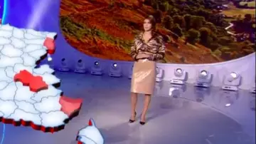 La jupe mi-longue en vernis fendue au dos de Iris Mittenaere dans Tirage du loto le 30.10.2019