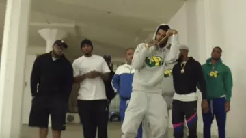 Grey Sweater "bands patch" worn by Blueface in his Bleed It music video