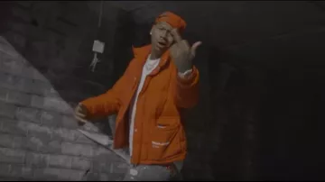 Off-White Red Quote Down Jacket of Moneybagg Yo in the music video Moneybagg Yo – Word 4 Word (HQ)