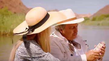 The panama hat beige round leather brown Julien Gosset-Grainville (Christian clavier) in Appointments at the Malawas