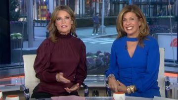 Adrianna Papell Fan­cy Blue Crepe Ruf­fle Dress worn by Hoda Kotb on Today November 6, 2019