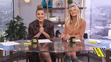 Yeezy Wedge Knee High Boot in Bal­sam Green worn by Morgan Stewart on E! News November 6, 2019