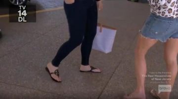 Tory Burch Miller Medallion Patent Leather Flat Thong worn by Emily Simpson in The Real Housewives of Orange County Season 14 Episode 14