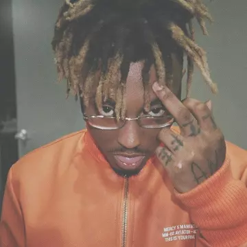 Mercy X Mankind Orange MM-02 Cargo Aviator Jacket of Juice Wrld on the Instagram account @juicewrld999