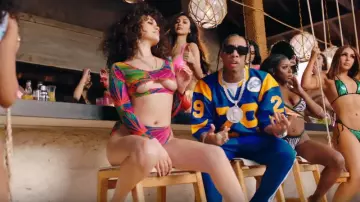 Mitchell & Ness Blue Men's Los Angeles Rams Eric Dickerson of Tyga in the  music video Tyga - Girls Have Fun (Official Video) ft. Rich The Kid, G-Eazy