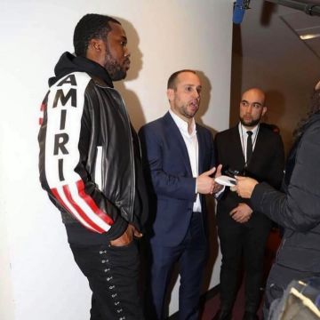 Amiri Chaqueta bomber de cuero apliquéd bordado negro de Meek Mill en la cuenta de Instagram @meekmill