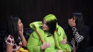 Billie Lime Neon green merch hoodie worn by Billie Eilish in her Billie Eilish Surprises Her Biggest Fans | Just Dance 2020 video