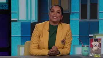 Escada Beart Crest Wool One-But­ton Blaz­er worn by Lilly Singh on A Little Late with Lilly Singh November 6, 2019