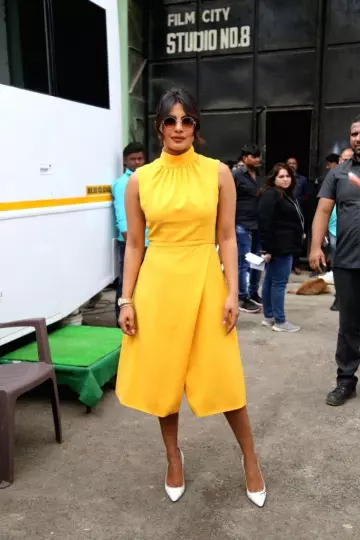 Jimmy Choo Romy embroidered pumps worn by Priyanka Chopra for The Sky Is Pink Promotions