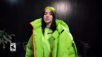 Maxwell Bresler Neon green puffer jacket worn by Billie Eilish for her Billie Eilish Surprises Her Biggest Fans | Just Dance 2020
