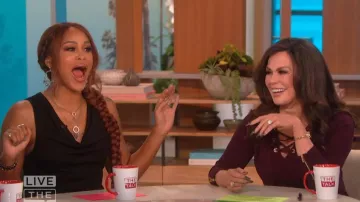 Alice + olivia Black Cowl­neck Dress worn by Eve on The Talk November 11, 2019