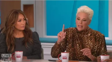 Ronny Kobo Taupe Mul­ti Dress worn by Brigitte Nielsen on The Talk November 11, 2019