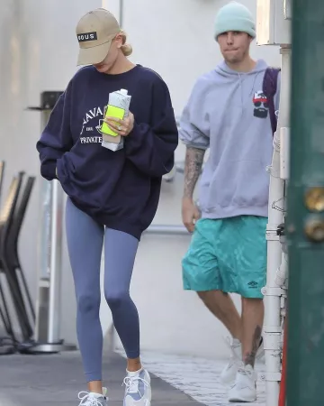 Bristol Stu­dio x Adi­das Orig­i­nals Byw Crazy Sneak­ers worn by Hailey Baldwin Los Angeles November 12, 2019