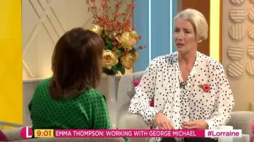 Stella Mccartney Black and White Pol­ka-dot blouse worn by Emma Thompson as seen on Lorraine November 11, 2019