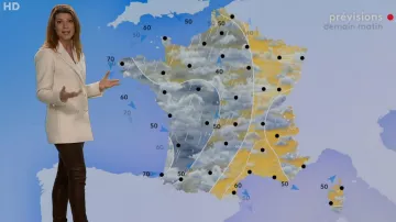 Chaqueta de cuello de lana de Chloé Nabédian con botones mixtos de perlas en météo france 2