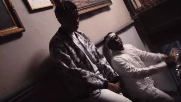 Dior Double face silk bandana of Pusha T in the music video YBN Cordae - Nightmares Are Real (feat. Pusha T) [Official Video]
