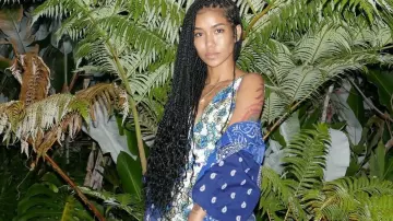 Blue bandana shirt of Jhené Aiko in Jhené Aiko - None Of Your Concern (Official Video)