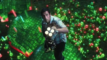 Check short sleeve blue shirt worn by Brenner (Adam Sandler) in Pixels