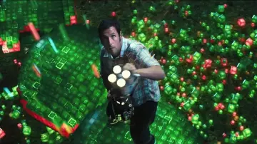 Check short sleeve blue shirt worn by Brenner (Adam Sandler) in Pixels