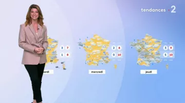 La chaqueta de lana beige Chloé Nabédian en La météo de France 2 el 17 de noviembre de 2019 